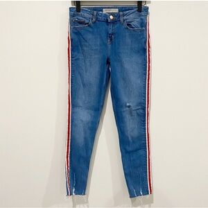 Zara Blue Skinny Jeans with Red Stripes